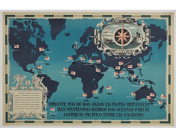 FRASER, E. -  British Empire Trade Map WWII Eric Fraser.
