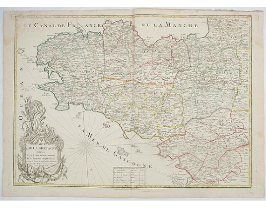 MONDHARE - Carte de la Bretagne divisée en ses cinq departements et ses quarante cinq districts . . . MONDHARE - Carte de la Bretagne divisée en ses cinq departements et ses quarante cinq districts . . .