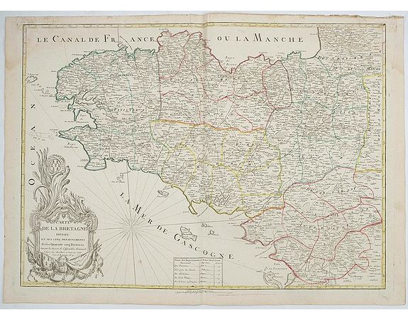 MONDHARE -  Carte de la Bretagne divisée en ses cinq departements et ses quarante cinq districts . . .