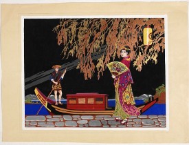 BAUBAUT, L. -  Art Deco gouache with Japanese scene.