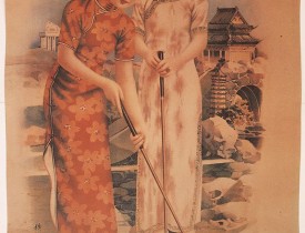 ASIATIC LITHOGRAPHIC PRINTING PRESS -  [ Original Chinese advertising poster with  two young girls playing golf. ]