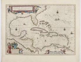 BLAEU, W. -  Insulae Americanae in Oceanus Septentrionali cum Terris..