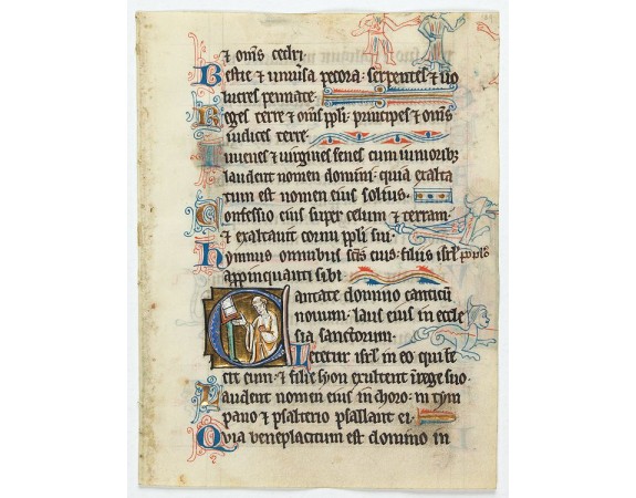 PSALTER. -  Illuminated leaf from a liturgical Psalter.