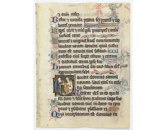 PSALTER. - Illuminated leaf from a liturgical Psalter. PSALTER. - Illuminated leaf from a liturgical Psalter.