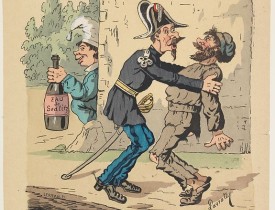 LAVRATE, Edmond. -  [Satirical Cartoon] La difference qu'il y a entre un gendarme et de l'eau de Sedlitz?. . .
