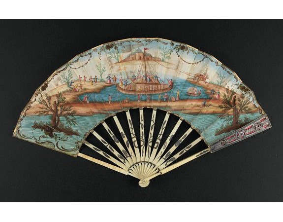 ANONYMOUS - A folding fan showing a nautical festival, ca. 1770. ANONYMOUS - A folding fan showing a nautical festival, ca. 1770.