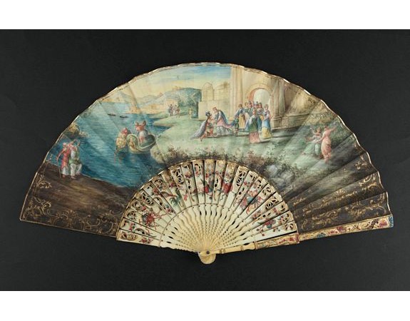 ANONYMOUS - A folding fan showing Cleopatra at the Gates of Alexandria, circa 1750-1760. ANONYMOUS - A folding fan showing Cleopatra at the Gates of Alexandria, circa 1750-1760.