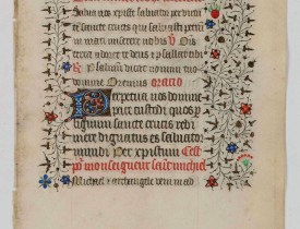 BOOK OF HOURS -  Manuscript leaf, on vellum from a book of hours.