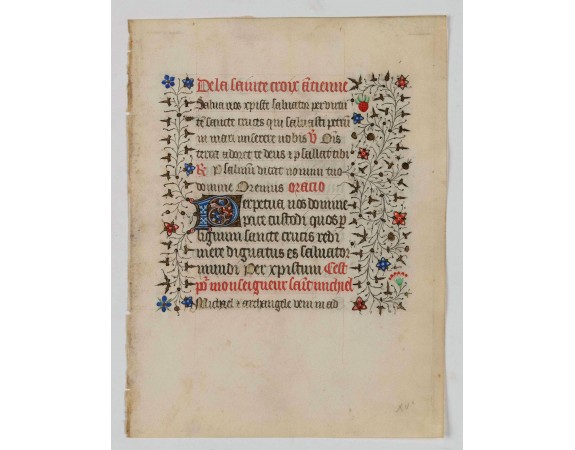 BOOK OF HOURS -  Manuscript leaf, on vellum from a book of hours.