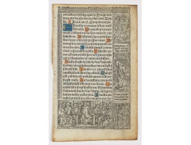 BOOK OF HOURS -  Leaf on vellum from a printed Book of Hours.