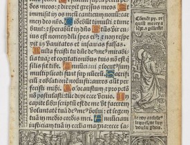 BOOK OF HOURS -  Leaf on vellum from a printed Book of Hours.