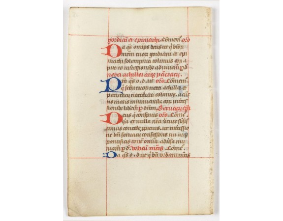 Two large 2-line initials in red and or blue for the start of the new chapter.<br />Nice clean leaves, with ample margins, from a breviary, end of the 15th. century.