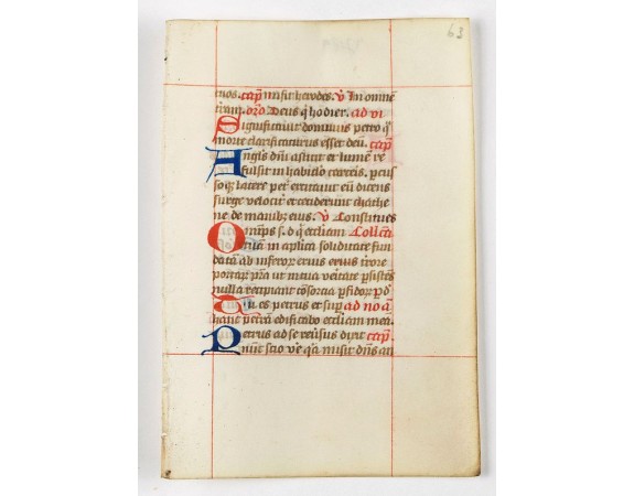Two large 2-line initials in red and or blue for the start of the new chapter.<br />Nice clean leaves, with ample margins, from a breviary, end of the 15th. century.