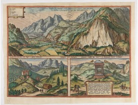 BRAUN,G. / HOGENBERG, F. -  Prospectus amoeniss. vallis Oeniponticae una cum antro in altissima et praeruptissima rupe Imp. Maximiliani primi. [on sheet with:] Schlosberg. die Clause in Alpibus Tirolensibus. [and:] Monument. occursus Imp. Caroli V. et Fer