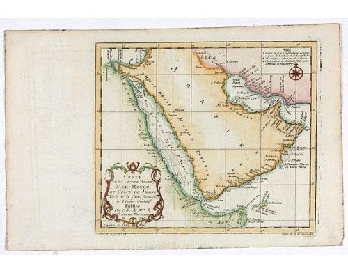 BELLIN,J.N. / Comte de Maurepas. -  Carte de la Coste d'Arabie, Mer Rouge, et Golfe de Perse. . .