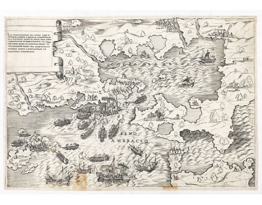 SALAMANCA, Antonio. - La dimostratione del luogo dove al presente sitrova l'armat di Barbarossa, et de Christiani detto il golfo dell 'Artha anti ch amente il sino ambracio… SALAMANCA, Antonio. - La dimostratione del luogo dove al presente sitrova l'armat di Barbarossa, et de Christiani detto il golfo dell 'Artha anti ch amente il sino ambracio…