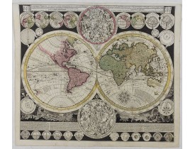 ZURNER, A.F./ SCHENK, P. -  Planisphaerium Terrestre cum Utroque Coelesti Hemisphaerio, sive Diversa Orbis Terraquei... / Vlakke Aard-Kloot met het Beide Hemelsch Half-Rond, of de Onderscheidene Verbeelding van de Land-Water-Waereld…