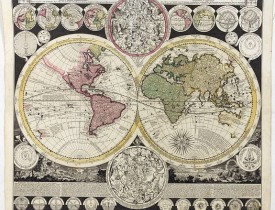ZURNER, A.F./ SCHENK, P. -  Planisphaerium Terrestre cum Utroque Coelesti Hemisphaerio, sive Diversa Orbis Terraquei... / Vlakke Aard-Kloot met het Beide Hemelsch Half-Rond, of de Onderscheidene Verbeelding van de Land-Water-Waereld…