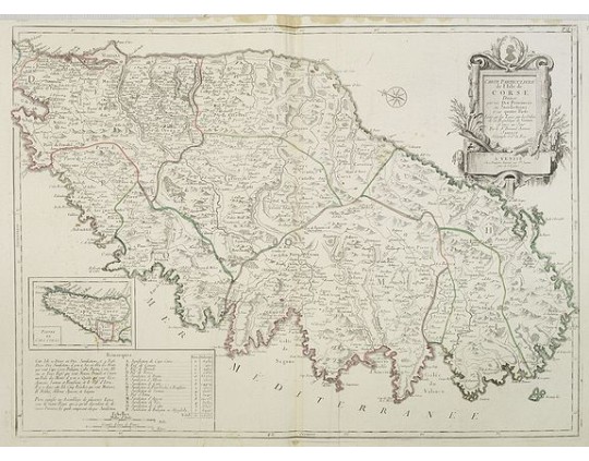 JAILLOT, H. / SANTINI. - Carte Particuliere de l'Isle de Corse. Divisée par ses Dix Provinces ou Juridictions et ses quatre Fiefs.. JAILLOT, H. / SANTINI. - Carte Particuliere de l'Isle de Corse. Divisée par ses Dix Provinces ou Juridictions et ses quatre Fiefs..