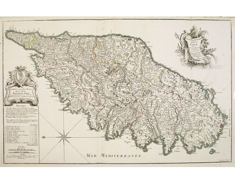 JAILLOT, H. - Carte Particuliere de L'Isle de Corse Divisée par ses Dix Provinces ou Juridictions et ses quatre Fiefs… JAILLOT, H. - Carte Particuliere de L'Isle de Corse Divisée par ses Dix Provinces ou Juridictions et ses quatre Fiefs…