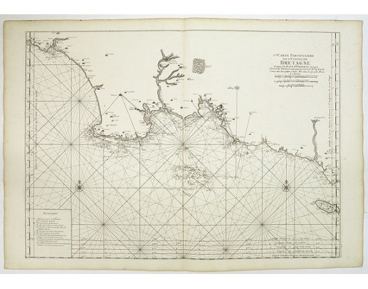 LE NEPTUNE FRANCOIS. - 6.me Carte Particuliere des Costes de Bretagne depuis la Baye d' Hodierne jusqu' a l' Isle de Groa, Contenant les Isles de Glenan. LE NEPTUNE FRANCOIS. - 6.me Carte Particuliere des Costes de Bretagne depuis la Baye d' Hodierne jusqu' a l' Isle de Groa, Contenant les Isles de Glenan.