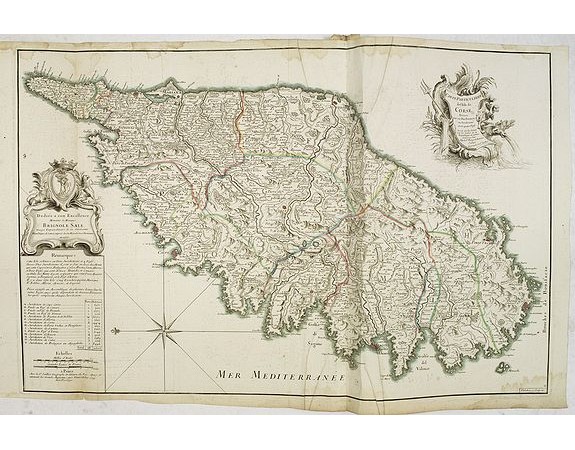 JAILLOT, B.A. - Carte Particulière de l'Isle de Corse. Divisée par ses dix Provinces ou Juridictions et ses quatre Fiefs.