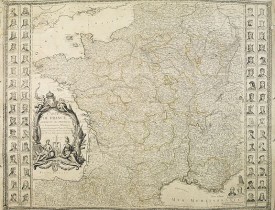 DE LA FOSSE, J.B. -  Carte de France divisée en ses Provinces et Gouvernement militaires avec toutes les Principales Routes du Royaume et Assujettie aux Observations de Mrs de l'Académie des sciences.  . .