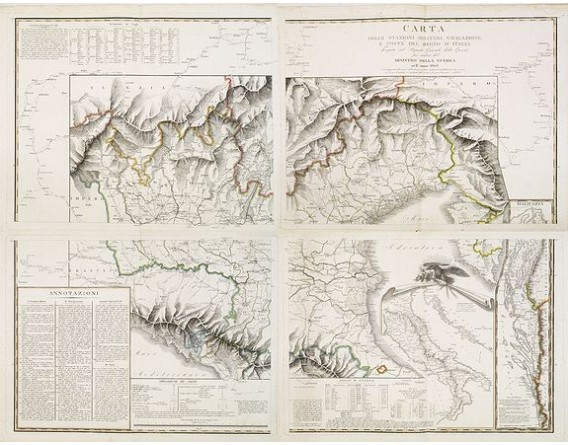 DEPOSITO GENERALE DELLA GUERRA. - Carta delle stazioni militari, navigazione e poste del Regno d'Italia. DEPOSITO GENERALE DELLA GUERRA. - Carta delle stazioni militari, navigazione e poste del Regno d'Italia.