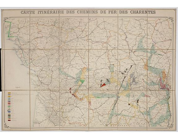ANONYME -  Carte itinéraire des chemins de fer des Charentes.