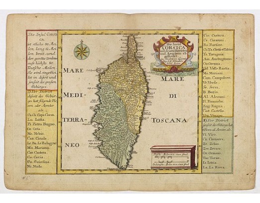 SCHREIBER, J. - Die Insul Corsica mit dessen Districten und Aemtern adgetheilet. SCHREIBER, J. - Die Insul Corsica mit dessen Districten und Aemtern adgetheilet.