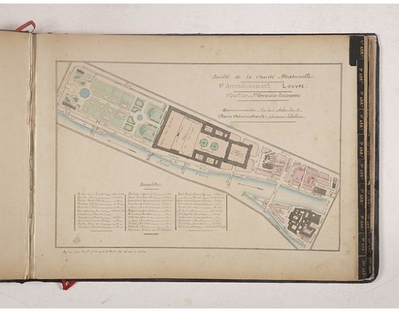 DEVRAINNE, E. - Société de la Charité Maternelle à Paris. Plan de le ville de Paris, Divisé par Quartiers avec Nomenclature. DEVRAINNE, E. - Société de la Charité Maternelle à Paris. Plan de le ville de Paris, Divisé par Quartiers avec Nomenclature.