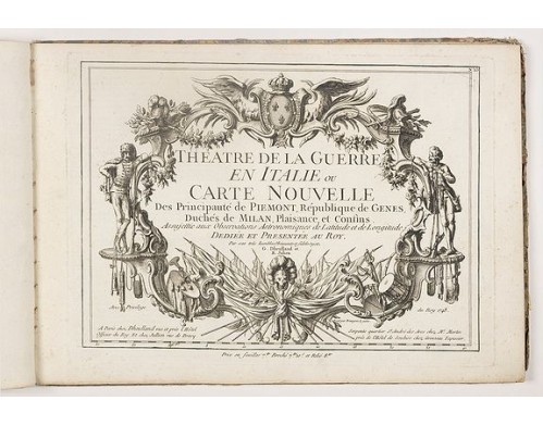 DHEULLAND, Guillaume et JULIEN, Roch. - Theatre de la guerre en Italie ou Carte nouvelle des principauté de Piemont, République de Genes, duchés de Milan, Plaisance et Confins. DHEULLAND, Guillaume et JULIEN, Roch. - Theatre de la guerre en Italie ou Carte nouvelle des principauté de Piemont, République de Genes, duchés de Milan, Plaisance et Confins.