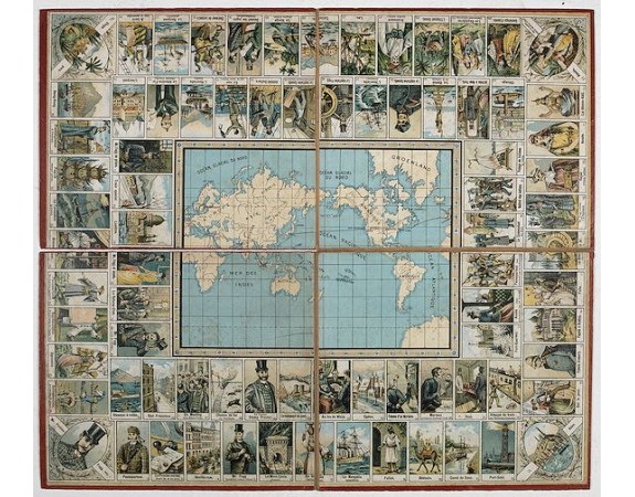 ANONYME. - Jeu de l'Oie. Plateau de jeu inspiré du roman de Jules Verne, LeTour du Monde en 80 jours. ANONYME. - Jeu de l'Oie. Plateau de jeu inspiré du roman de Jules Verne, LeTour du Monde en 80 jours.