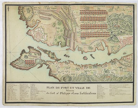 ANONYME - Plan du port et ville de Mahon du fort st. Philippe et ses fortifications. ANONYME - Plan du port et ville de Mahon du fort st. Philippe et ses fortifications.