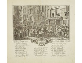 ANONYME. -  Rue Quinquempoix en l'année 1720. De regte afbeelding der wind negotie gehouden in de straat van Quinquempoix tot Parys.