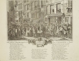 ANONYME. -  Rue Quinquempoix en l'année 1720. De regte afbeelding der wind negotie gehouden in de straat van Quinquempoix tot Parys.