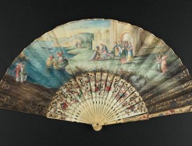 ANONYMOUS -  A folding  fan showing Cleopatra at the Gates of Alexandria, circa 1750-1760.