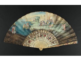 ANONYMOUS -  A folding  fan showing Cleopatra at the Gates of Alexandria, circa 1750-1760.