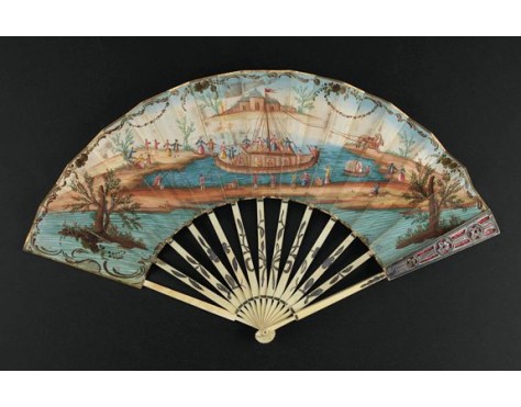 ANONYMOUS -  A folding  fan showing a nautical festival, ca. 1770.