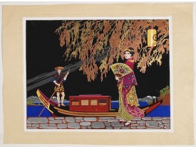 BAUBAUT, L. -  Art Deco gouache with Japanese scene.