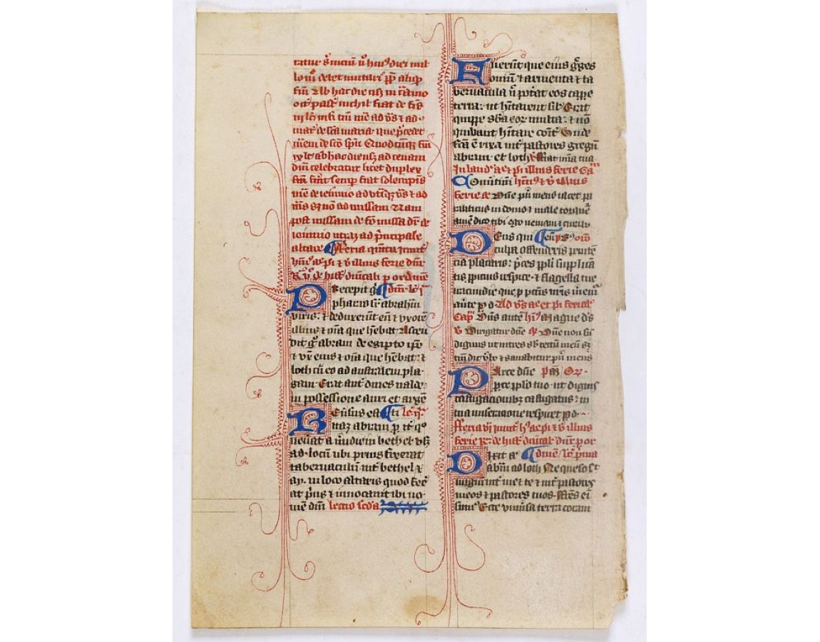 BIBLE. Leaf on vellum from a manuscript Bible. ;