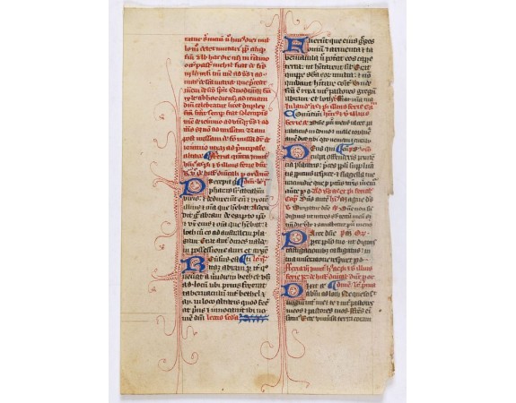 BIBLE. - Leaf on vellum from a manuscript Bible. BIBLE. - Leaf on vellum from a manuscript Bible.
