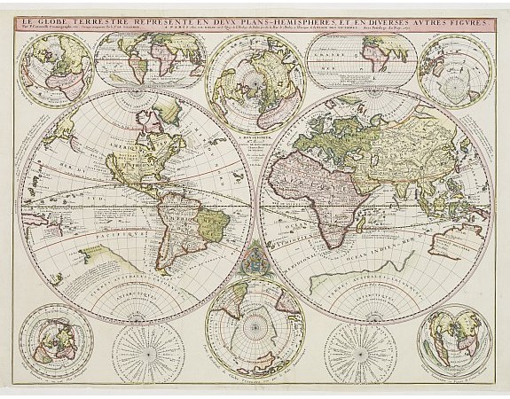 CORONELLI, V. / DE TILLEMONT. / NOLIN. -  Le Globe Terrestre Represente en Devx Plans Hemispheres, …