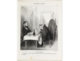 DAUMIER, H. -  AU CAFÉ D'AGUESSEAU. En attendant l'audience, Démosthène déjeune aux frais du client, le bifteck aux pommes pousse à l'éloquence… DAUMIER, H. -  AU CAFÉ D'AGUESSEAU. En attendant l'audience, Démosthène déjeune aux frais du client, le bifteck aux pommes pousse à l'éloquence…