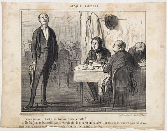 DAUMIER, H. - Croquis Parisiens - " Est-ce le garçon..... faut-il lui demander une assiette? …" DAUMIER, H. - Croquis Parisiens - " Est-ce le garçon..... faut-il lui demander une assiette? …"
