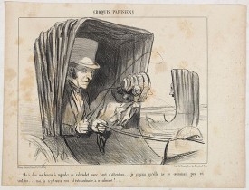 DAUMIER, H. -  Croquis Parisiens - " - Qu'a donc ma femme à regarder ce cabriolet avec tant d'attention... je croyais qu'elle ne se connaissait pas en voiture... moi, je n'y trouve rien d'extraordinaire, à ce cabriolet!..."