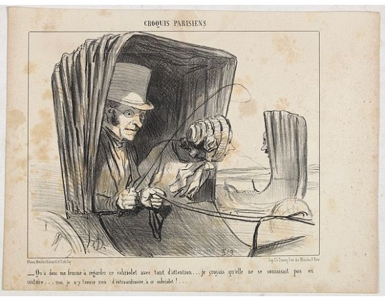 DAUMIER, H. - Croquis Parisiens - " - Qu'a donc ma femme à regarder ce cabriolet avec tant d'attention... je croyais qu'elle ne se connaissait pas en voiture... moi, je n'y trouve rien d'extraordinaire, à ce cabriolet!..." DAUMIER, H. - Croquis Parisiens - " - Qu'a donc ma femme à regarder ce cabriolet avec tant d'attention... je croyais qu'elle ne se connaissait pas en voiture... moi, je n'y trouve rien d'extraordinaire, à ce cabriolet!..."