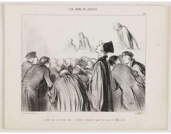 DAUMIER, H. -  Les Gens de Justice. - L'avocat qui se trouve mal - dernière ressource quand la cause est bien malade.