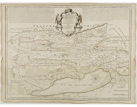 DE L'ISLE, G. - Carte de la souveraineté de Neuchatel et Vallangin. DE L'ISLE, G. - Carte de la souveraineté de Neuchatel et Vallangin.
