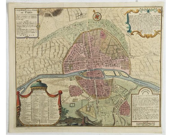 DELAMARE, N. -  Cinquieme plan de la ville de Paris. Son accroissement, et sa Quatrieme Clôture commandée sous Charles V l'an 1367 et finie sous Charles VI l'an 1383.